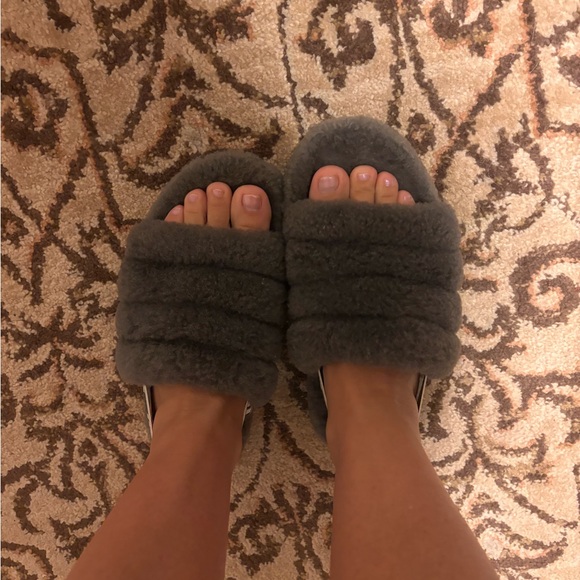 UGG Fluff yeah Women's Charcoal Plush Slippers - Picture 6 of 8
